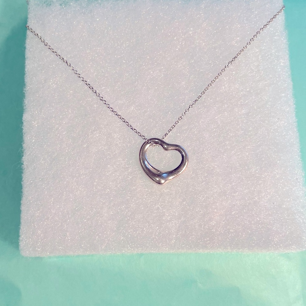 Tiffany & Co. Open Heart Pendant by Elsa Peretti Sterling Silver Necklace